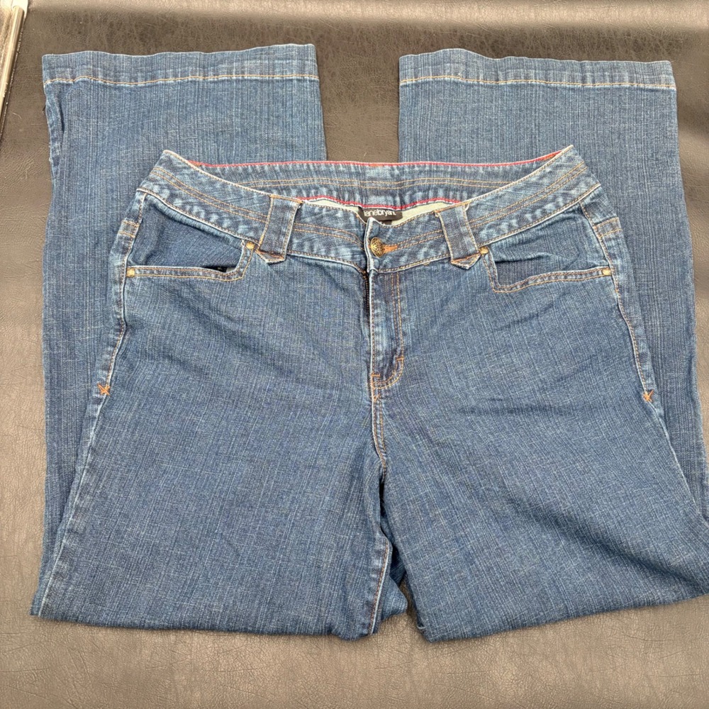 Lane Bryant Womens 16 Average Blue Wide Leg Jeans Mid Rise Flap Pocket Denim